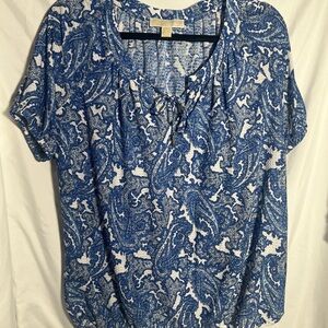 Michael Kors Navy and White Paisley Blouse